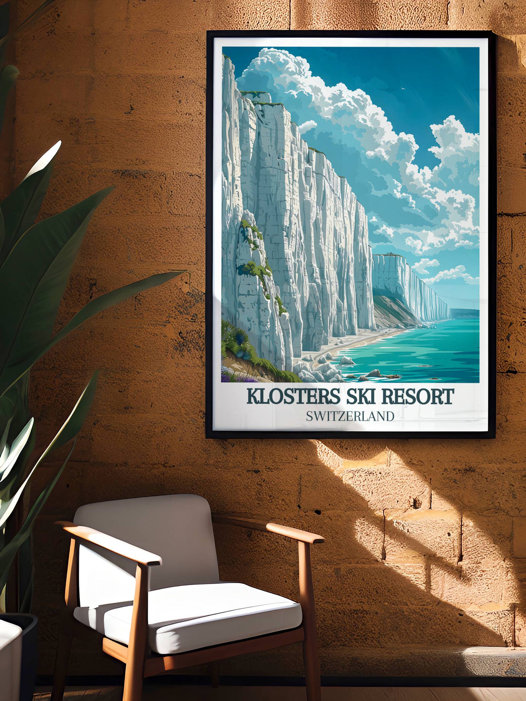 Elevate your home decor with our White Cliffs of Dover travel poster. This vintage print showcases the breathtaking views of the White Cliffs of Dover making it a perfect addition to any art collection. Great for creating a serene and stylish ambiance