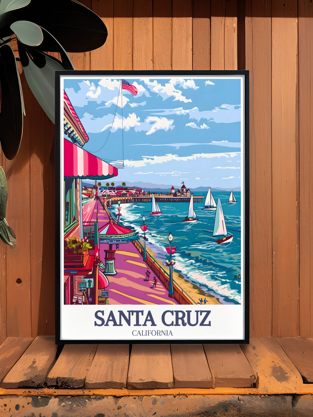 California travel inspired Santa Cruz Wharf and Santa Cruz Beach Boardwalk framed prints perfect for adding a touch of coastal beauty to your home elegant Santa Cruz decor that makes a thoughtful California gift.