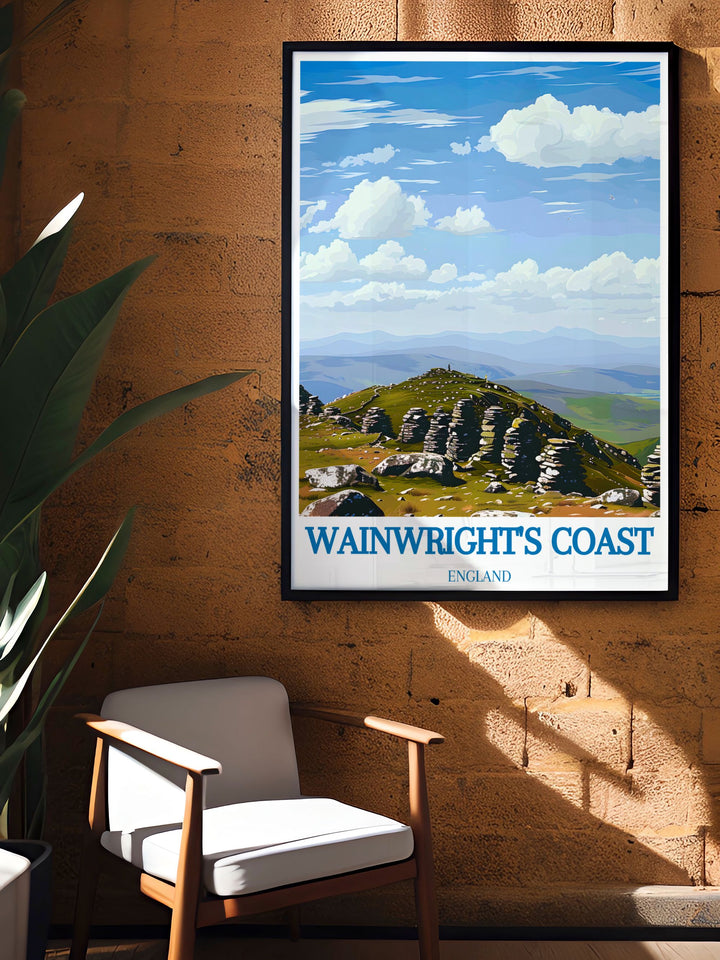 Hiking prints and National Trail Art featuring Nine Standards Rigg from the Coast to Coast UK hike inspired by Alfred Wainwright is an ideal choice for those who want to bring the spirit of outdoor adventures into their home with elegant modern decor