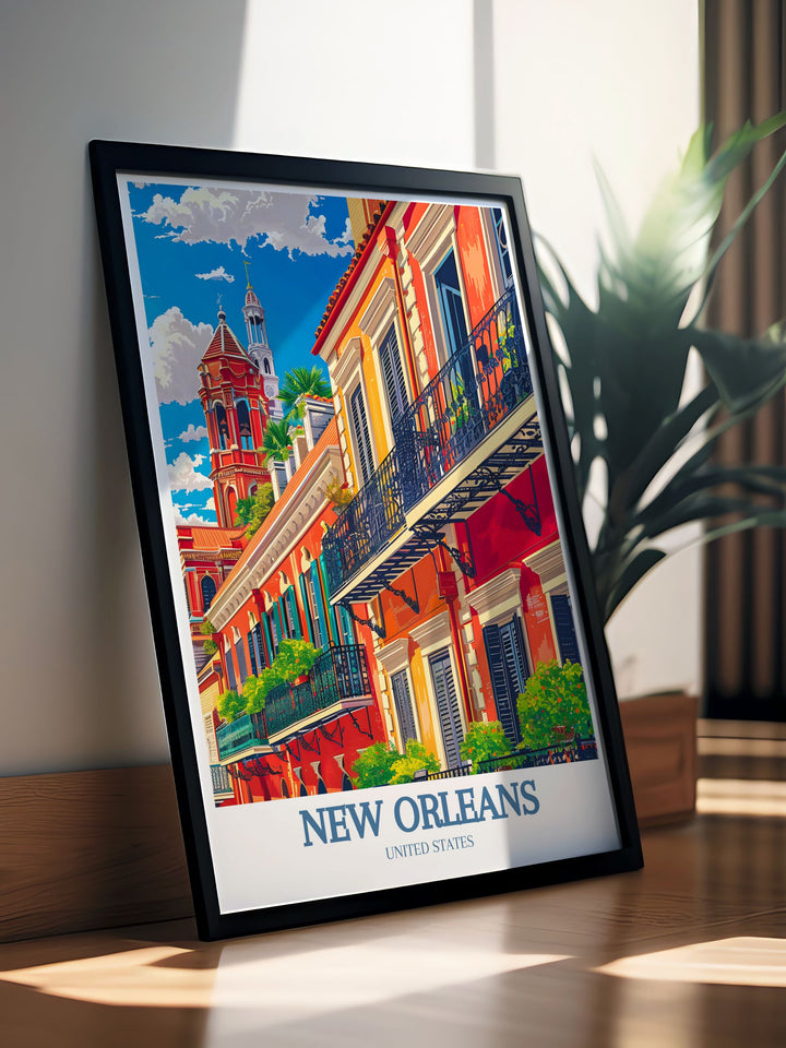 Sophisticated New Orleans prints showcasing the French Quarter and the majestic St. Louis Cathedral for stylish living spaces.