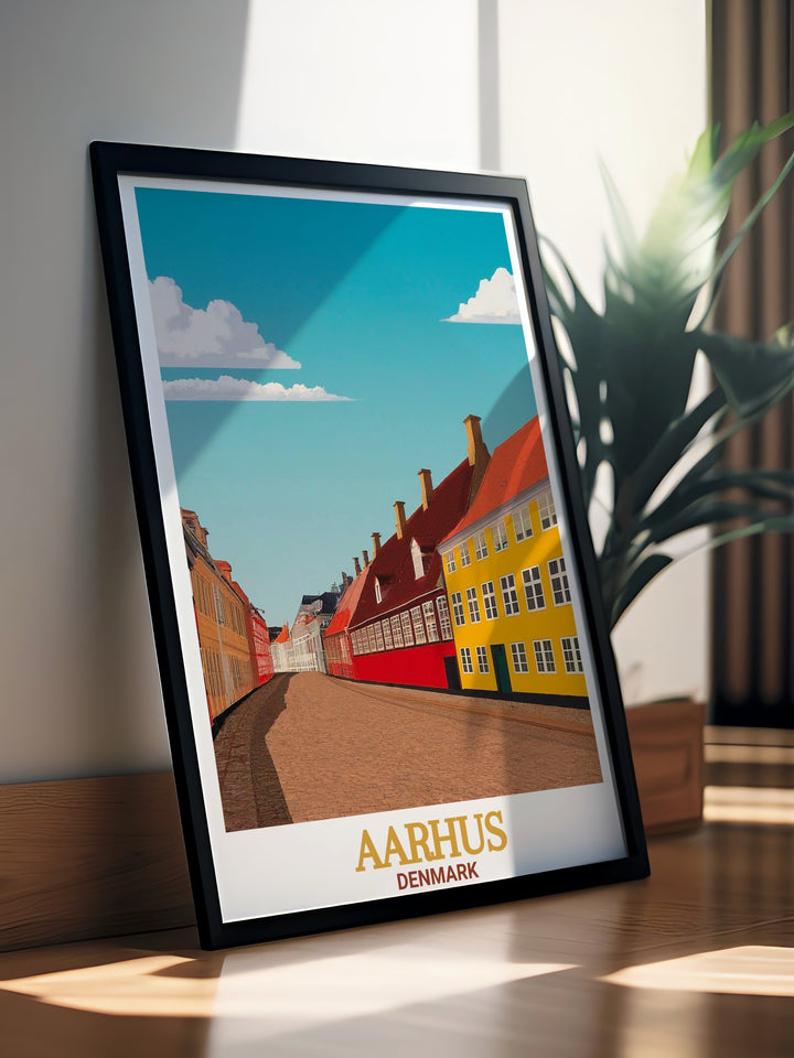 Unique Den Gamle By gifts featuring stunning prints of Aarhus Denmark. These artworks capture the picturesque streets of Den Gamle By and are perfect for Denmark travel print collections and home decor enthusiasts.