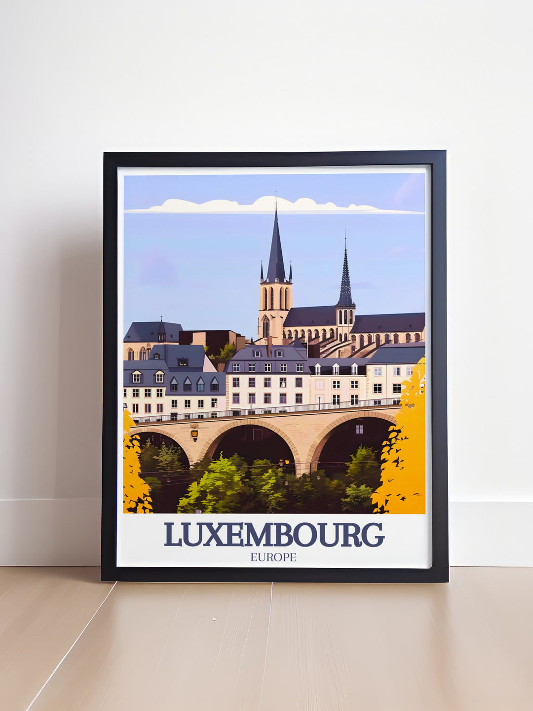 The Luxembourg Poster Print features beautiful illustrations of the citys iconic landmarks, including the Grand Ducal Palace and Adolphe Bridge. This travel print captures the essence of Luxembourgs elegance, making it a perfect piece of wall art for any room, office, or living space. Its vintage charm adds timeless appeal to your decor.