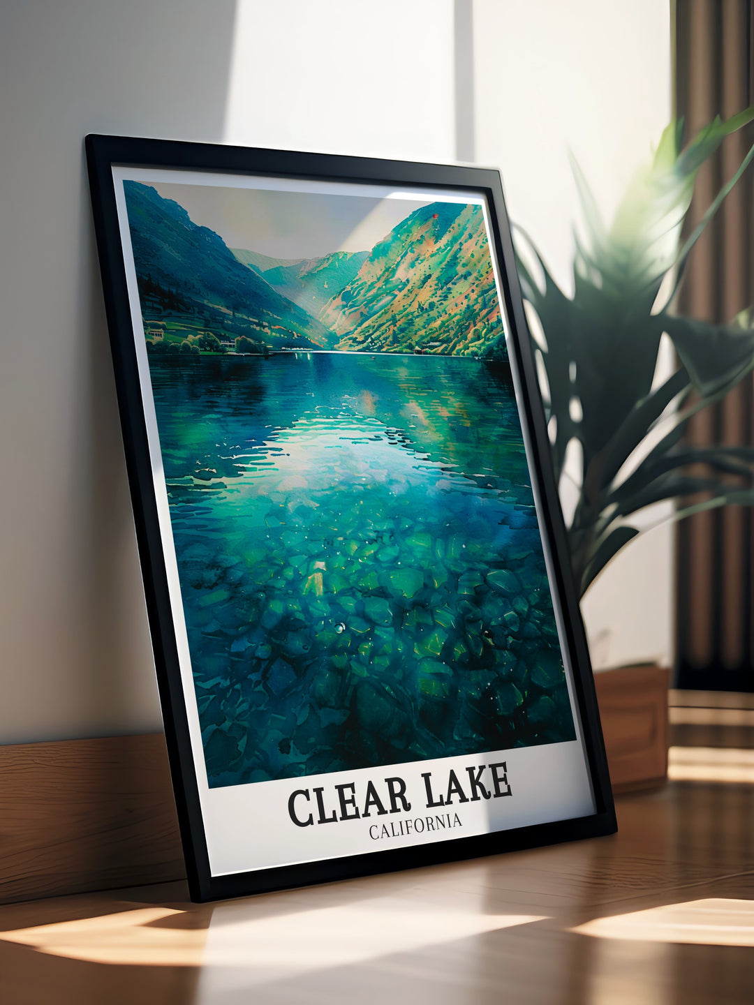 A travel print that captures Clear Lake and the surrounding Coast Ranges, blending the calming atmosphere of the lake with the rugged beauty of the mountains. Ideal for adding a sense of calm and adventure to your space.