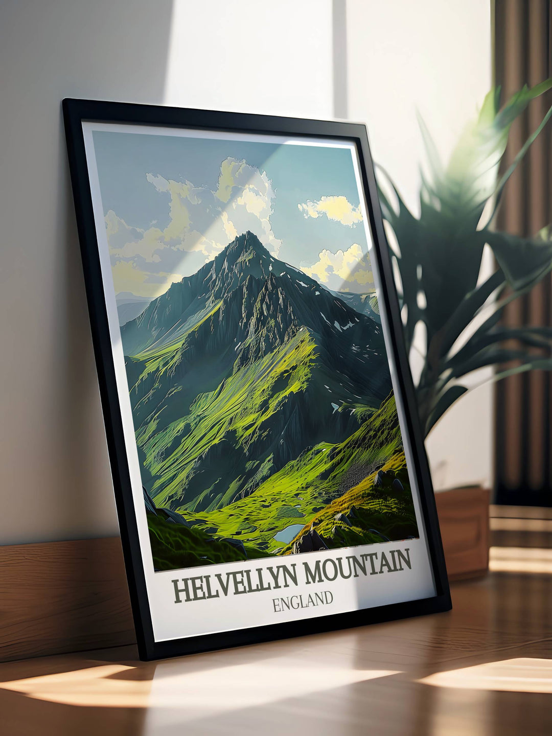 Helvellyn Mountain travel poster showcasing the majestic peaks of the Lake District perfect for those who love hiking and the great outdoors a timeless tribute to the beauty of nature and the spirit of adventure a stunning piece of home decor