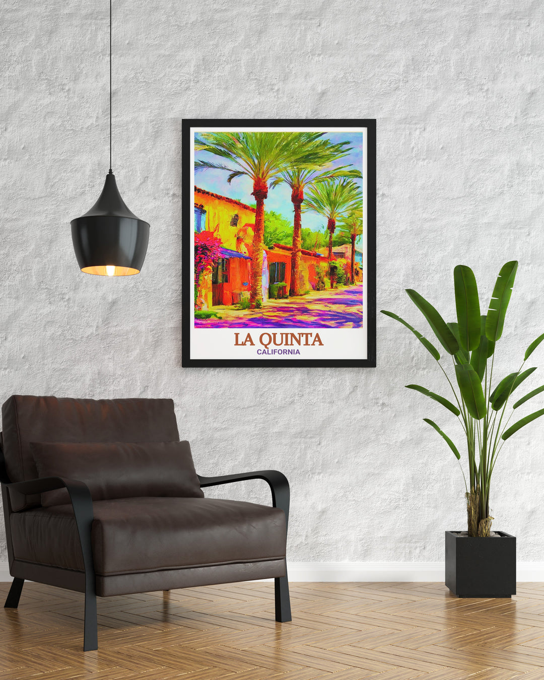 Old Town La Quinta, California, captured in a detailed travel print. This poster showcases the towns Spanish Colonial architecture, artisan shops, and vibrant community spaces. Perfect for bringing a sense of culture and history into your home decor, this La Quinta travel print adds warmth and character.