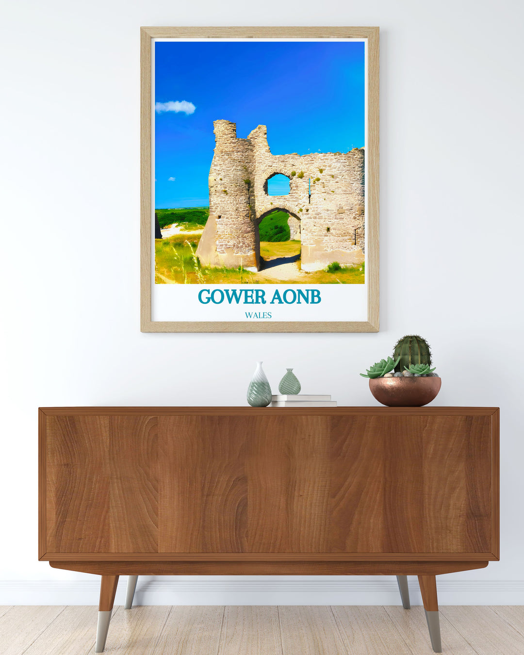 Gwyr Welsh print featuring Pennard Castle and Three Cliffs Bay a perfect gift for travel lovers and those who appreciate the beauty of Gower Wales