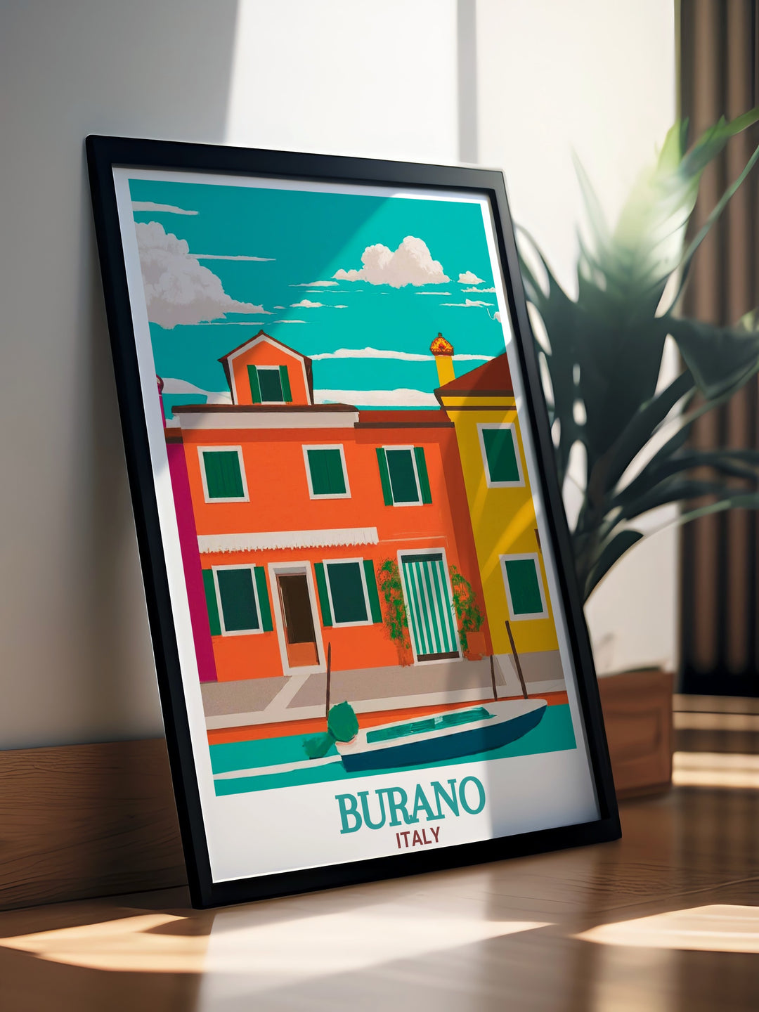 Charming Burano painting depicting the lively colorful houses and serene canals of Burano. This wall art piece is ideal for enhancing your home decor with a touch of Italian elegance and vibrant artistry.
