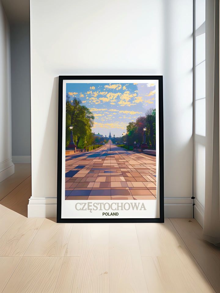 Our Avenue of the Blessed Virgin Mary travel print showcases the spiritual and architectural beauty of Częstochowas most famous street. This canvas art celebrates the blend of faith, culture, and history in Poland, making it a meaningful addition to any décor.