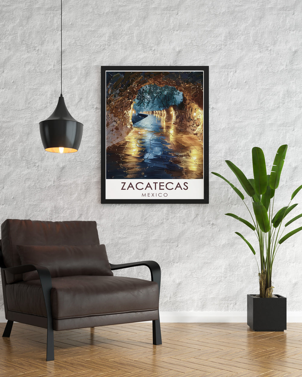 This travel poster artfully combines the historical allure of Mina El Edén with the stunning scenery of Zacatecas. Perfect for home decor, it celebrates the unique stories and beauty of these iconic landmarks.