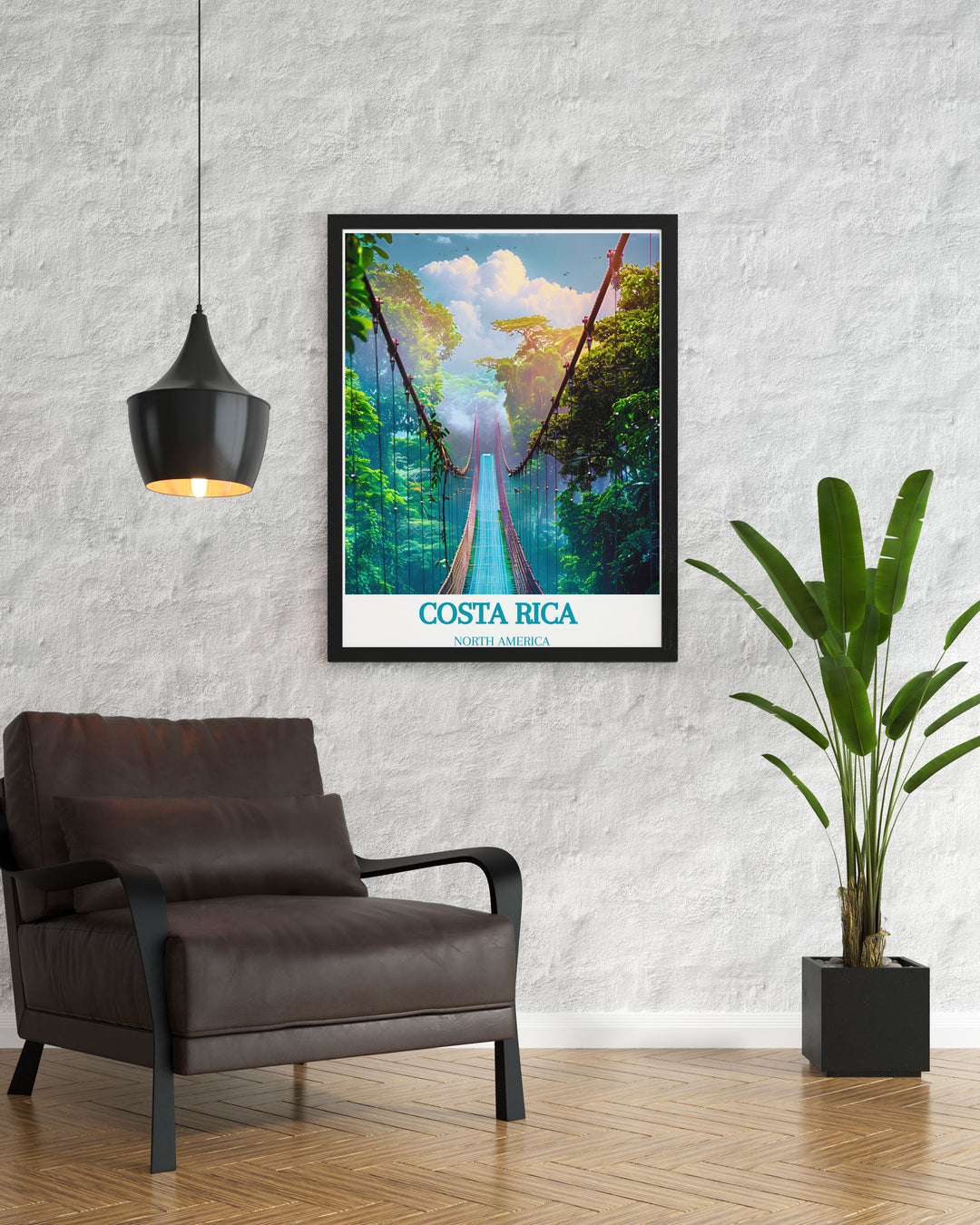Admire the serene vistas of Monteverde Cloud Forest Reserve with this poster, depicting the forests vibrant flora and fauna, and its stunning canopy views, ideal for nature lovers and adventurers.