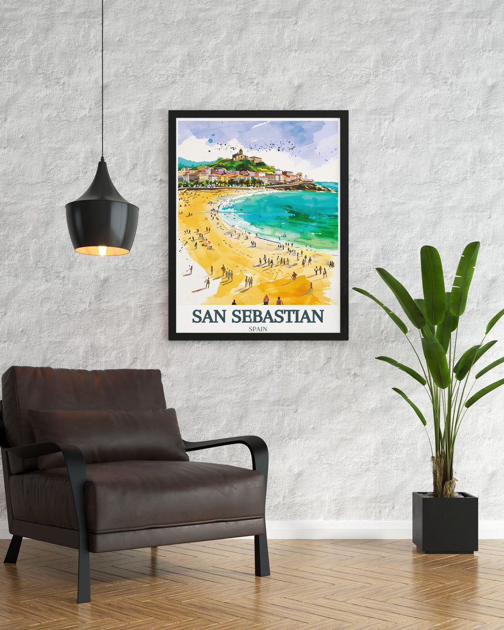 Vibrant San Sebastian Poster showcasing La Concha Beach and Monte Igueldo bringing a touch of elegance to your living room decor this stunning city print captures the beauty of San Sebastian ideal for gifts for friends and family on special occasions