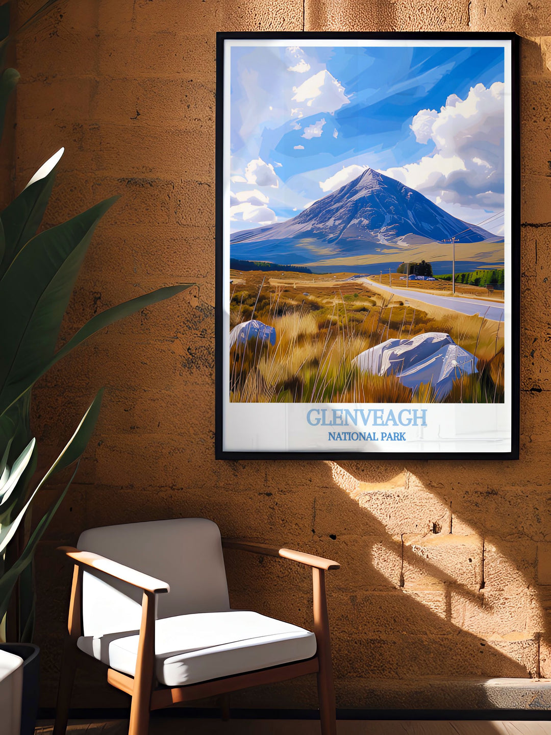 Framed art print of Mount Errigal, featuring its towering peak and the serene environment of Glenveagh National Park, ideal for those who love the natural landscapes of Ireland.