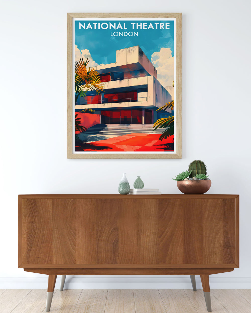 Retro Travel Poster featuring the exterior façade of The Old Vic London an iconic venue in the West End this print makes a stunning addition to any home decor bringing vintage charm and modern sophistication to your walls