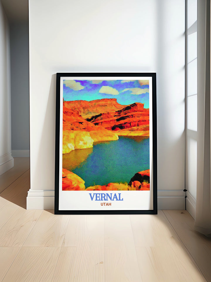 Red Fleet State Park Decor featuring a detailed print of the parks unique sandstone formations. This Utah travel print is a must have for those who love Utahs rugged beauty, making it an ideal piece for home decor or as a gift for Utah admirers.