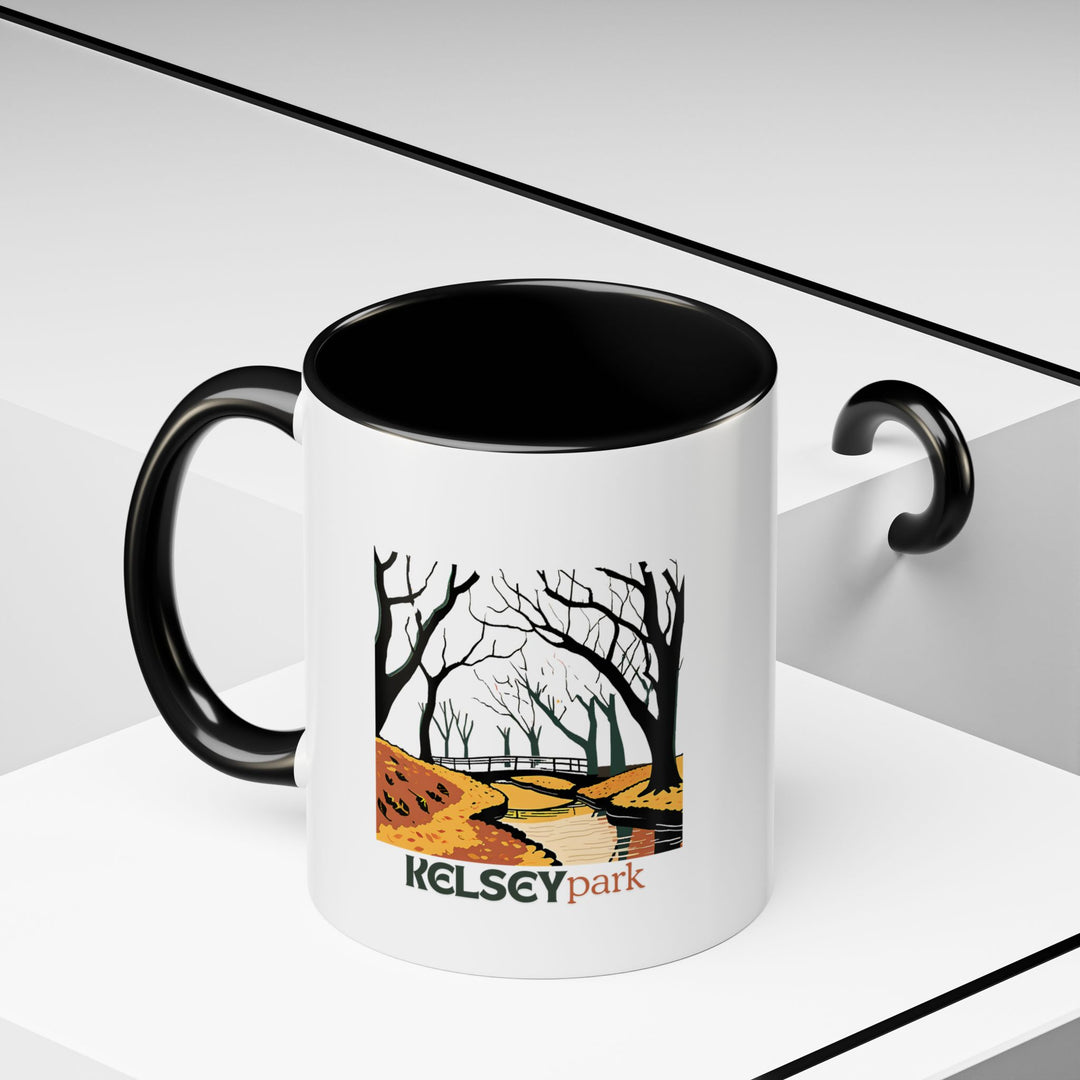 Add a touch of Kelsey Park’s beauty to your daily routine with this ceramic mug. Its artistic design celebrates the park’s lush greenery, making it a perfect gift or keepsake for nature admirers.