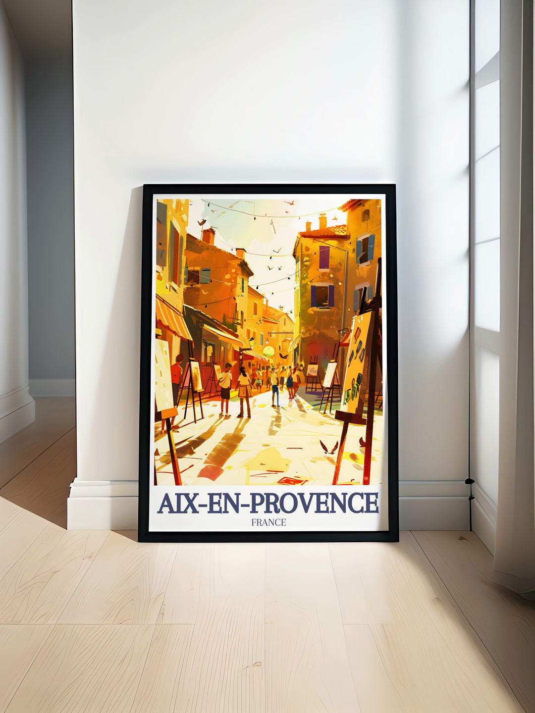 Cours Mirabeau Mazarin quarter art print showcasing vibrant colors and intricate details of Aix En Provence ideal for home decor and travel enthusiasts who appreciate fine line prints and city art