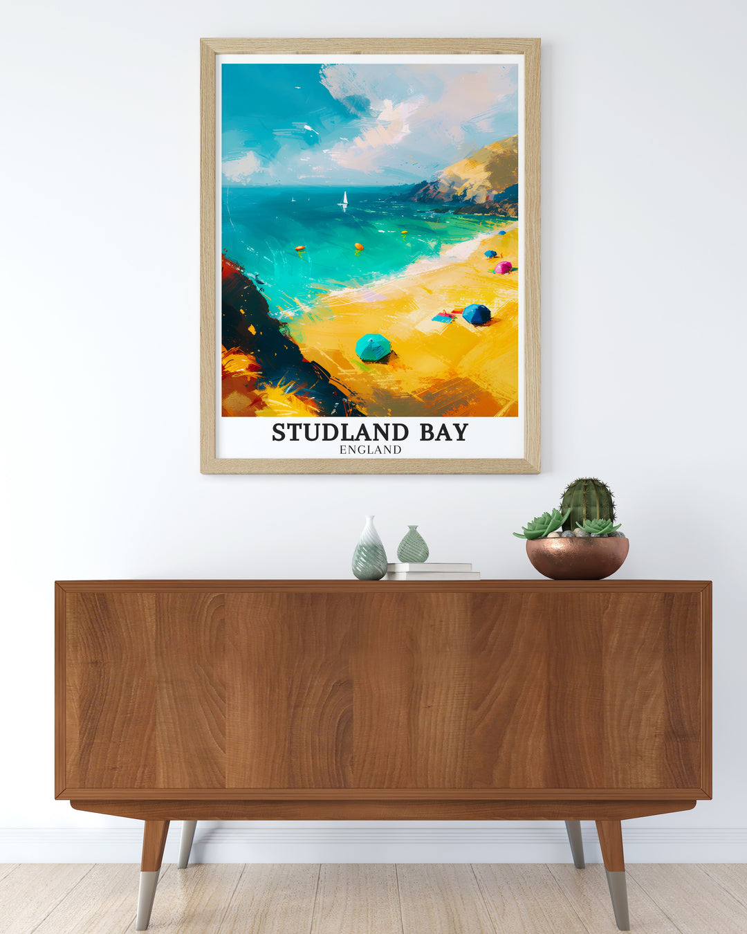 Studland Bay art print showcasing the breathtaking views of Studland Beach Dorset. This England wall decor is perfect for bringing the beauty of the coast into your home making it a wonderful gift for anyone who enjoys nature and coastal scenery.