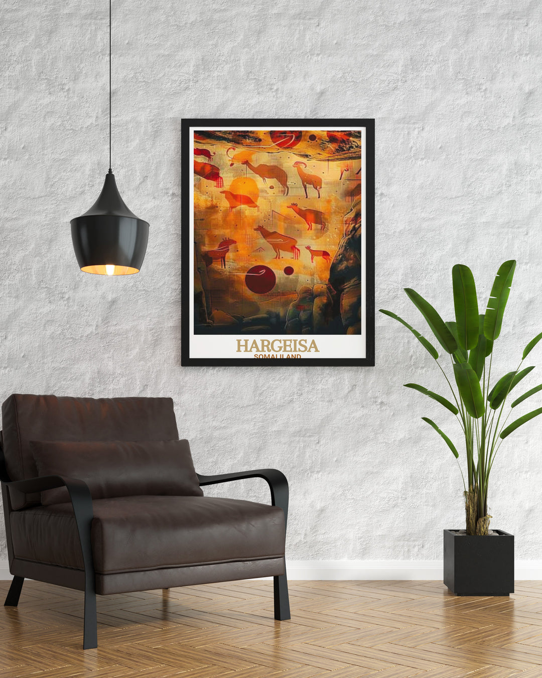 The Laas Geel Rock Art and its connection to Hargeisas rich cultural heritage are beautifully captured in this travel poster. Ideal for anyone with a love of African history and art, this canvas art brings ancient tradition into modern décor.