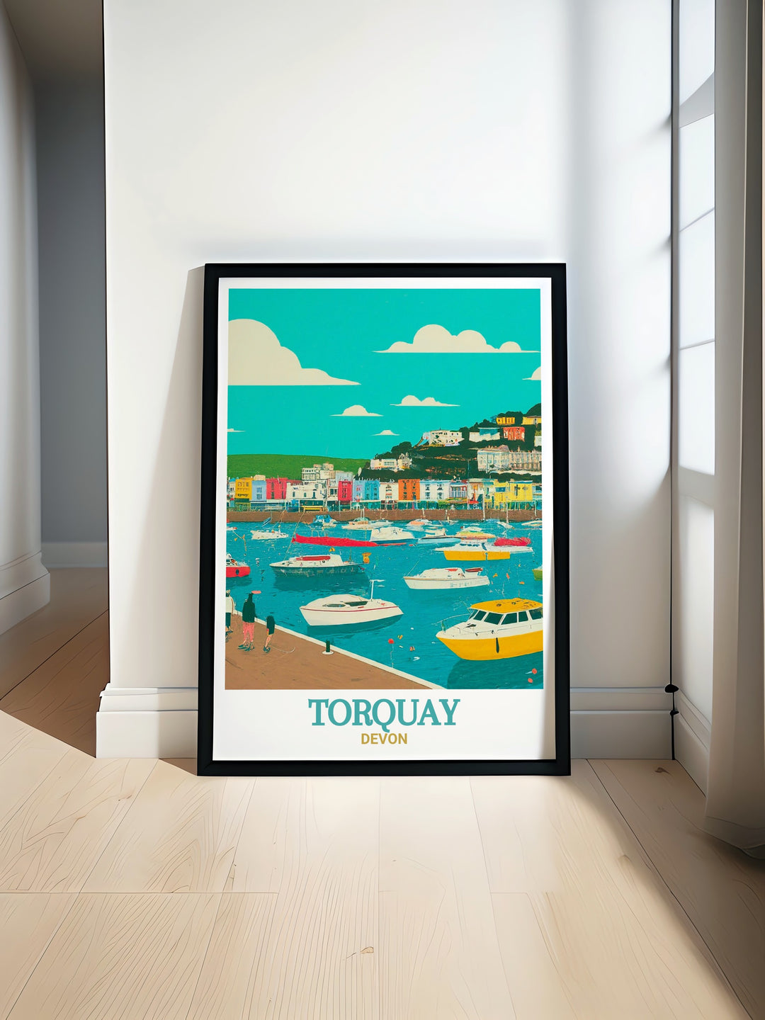 Bring the peaceful atmosphere of Torquay Harbour into your home with this travel poster. The artwork highlights the tranquility and natural beauty of Devons famous seaside town, making it a perfect gift or decor piece.