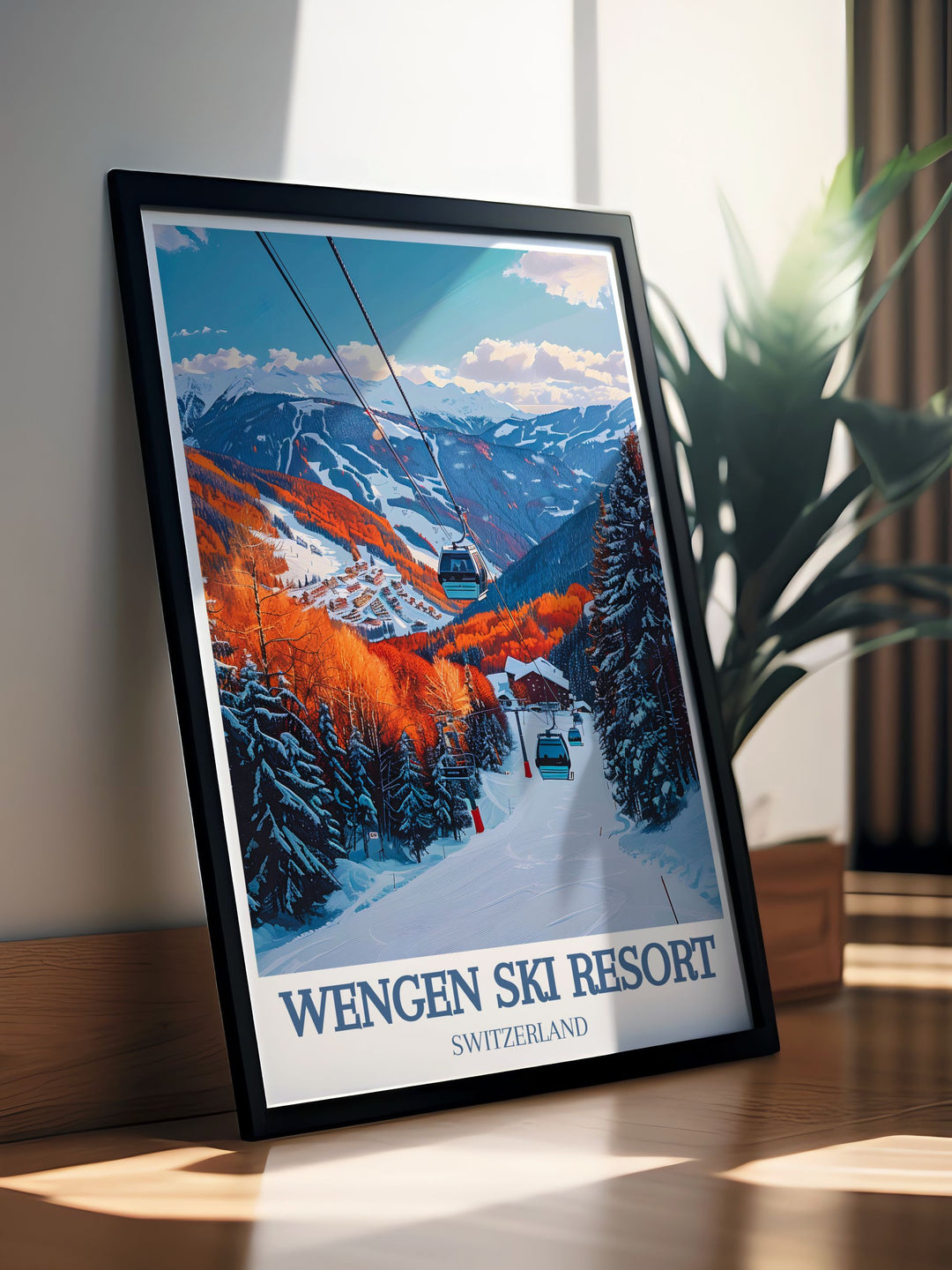 Canvas art depicting the thrilling adventures of Grindelwald, Switzerland. Featuring the imposing Eiger mountain and the villages vibrant atmosphere, this artwork is perfect for adding a sense of excitement to your home or office space.