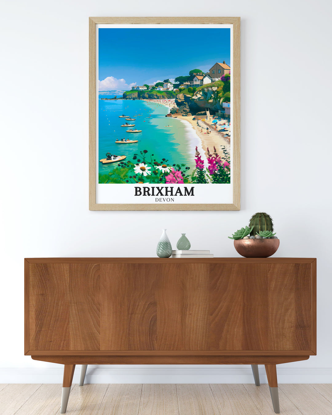 Brixham Beach Canvas Art brings the calm of the sea and the vibrancy of the English Riviera into your home, perfect for enhancing any room with a coastal theme.