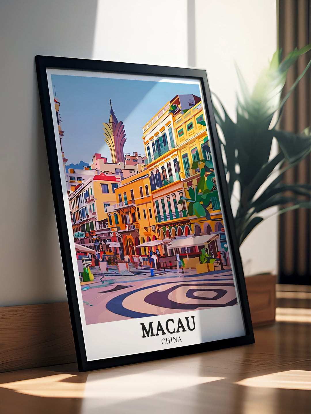 Bring the historic charm of Macau into your home with this stunning Macau Poster Print featuring Senado Square Se landmarks The perfect gift for travel lovers this artwork adds a touch of sophistication and cultural richness to any room