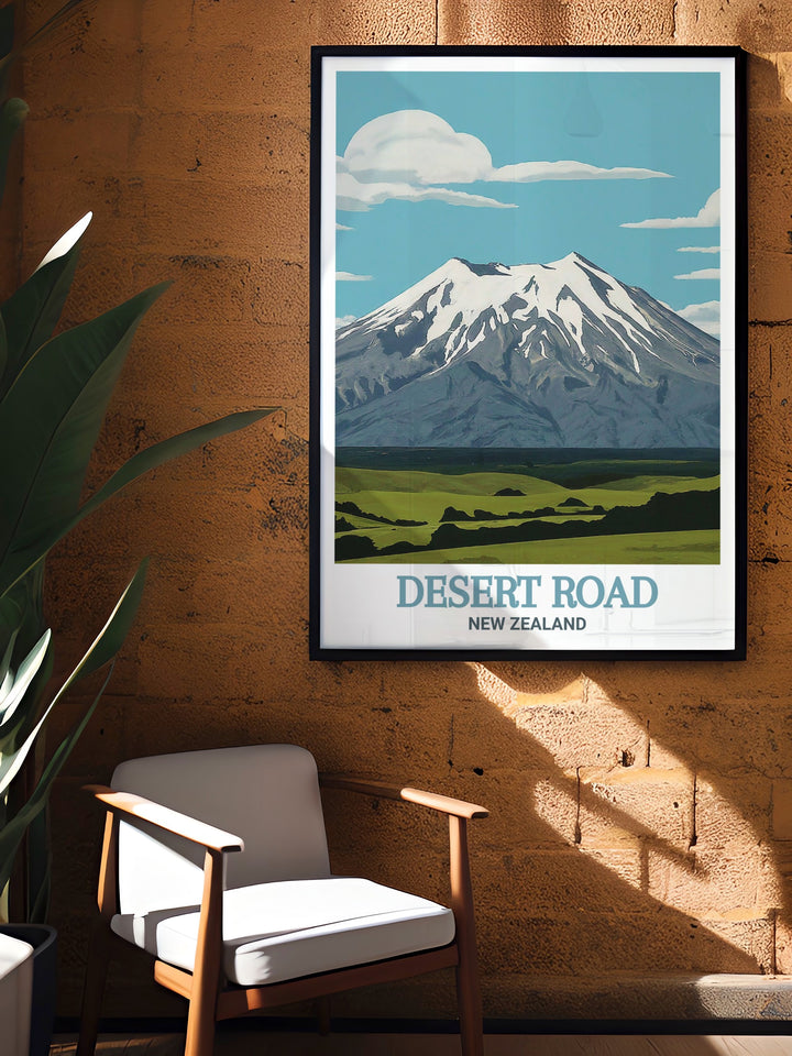 Desert Road Wall Art offers a dynamic composition filled with rich hues and textures alongside Mount Ruapehu Stunning Prints that provide a timeless depiction of natural beauty ideal for creating a captivating gallery wall in your home.