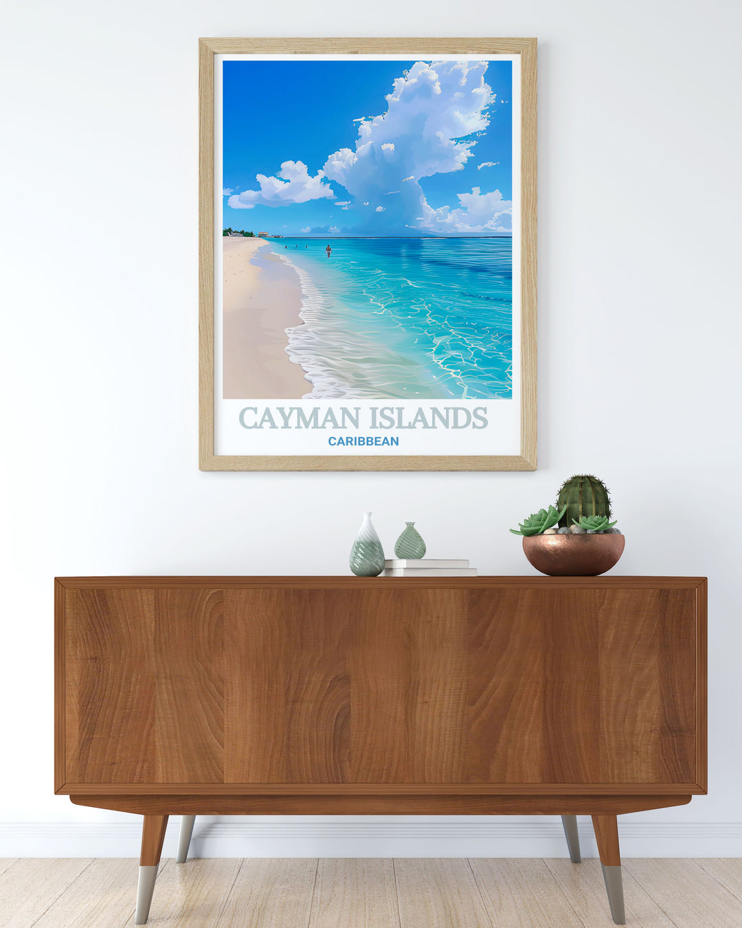 Beautiful Seven Mile Beach home decor print capturing the essence of the Cayman Islands in a timeless black and white design ideal for travel enthusiasts and art lovers looking to add a touch of the Caribbean to their decor