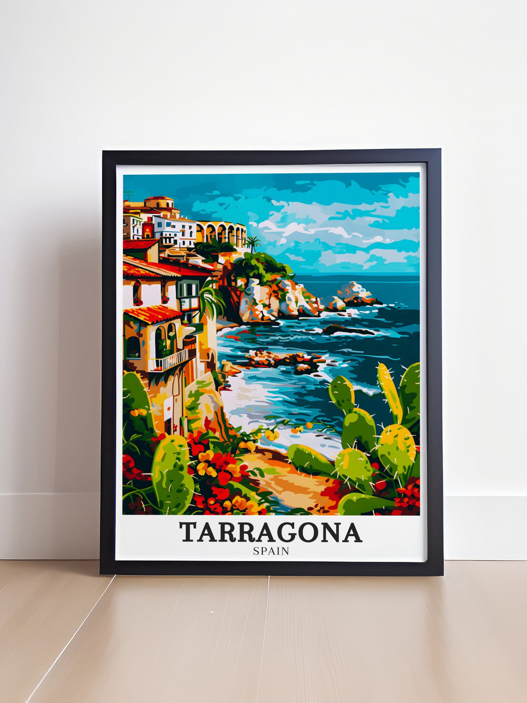 Mediterranean Catalonia modern prints of Tarragona Spain bring vibrant colors and historical charm to your living space. Perfect wall decor that reflects the cultural richness of Spain.