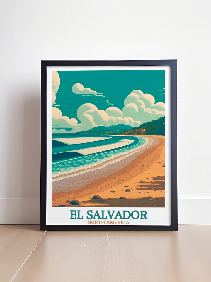 El Tunco Beach prints showcasing the tranquil beauty of El Salvadors coastline a stunning piece of wall art that enhances any space with its vibrant colors and detailed depiction of one of El Salvadors most iconic beaches