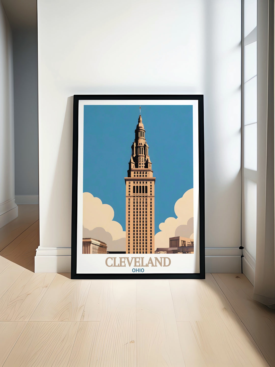 Cleveland Poster captures the grandeur of the Terminal Tower and the vibrant energy of Clevelands streets in one beautiful visual. This travel print is ideal for anyone who appreciates urban design and wants to celebrate Clevelands architectural landmarks.