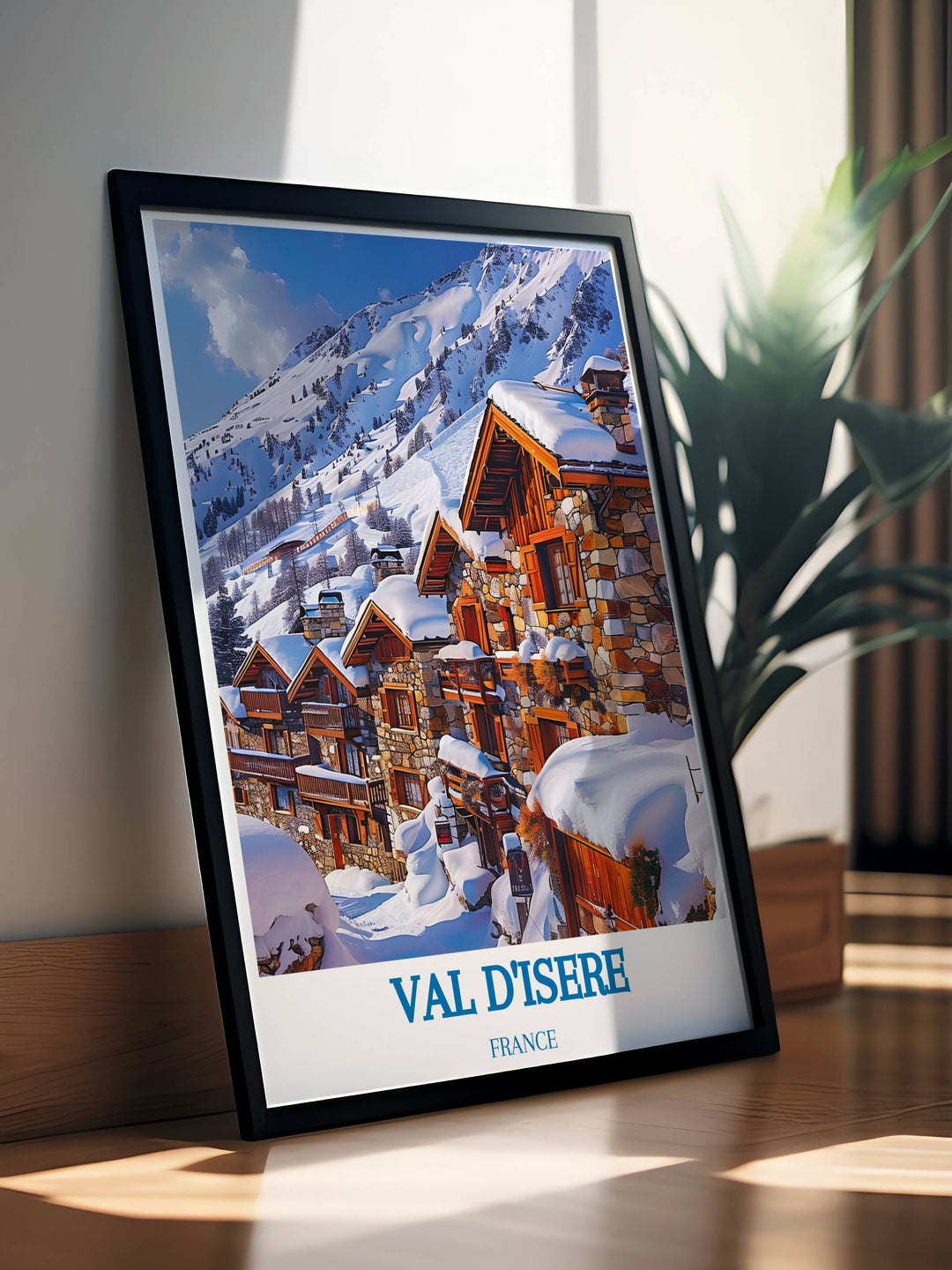 French Alps travel poster depicting Val dIsère le Fornet, a premier ski destination. Captures the excitement and beauty of Val dIsère, inspiring dreams of winter adventures.
