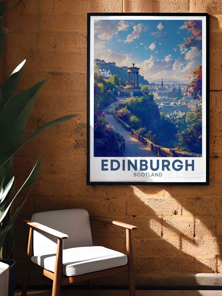 Vintage poster highlighting the historic charm of Edinburghs Royal Mile, showcasing the rich cultural heritage and scenic views of the city.