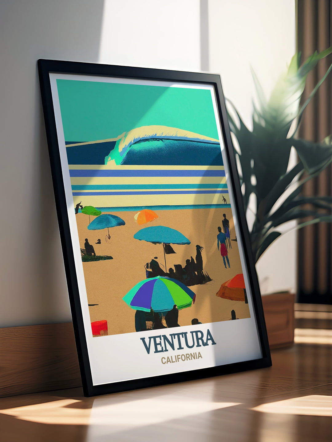 Bring the coastal beauty of Ventura into your home with this matted fine line print of Surfers Point at Seaside Park. The black and white design captures the dynamic surf culture and natural elegance of this iconic location. Perfect for surf enthusiasts and those who love Californias coastal lifestyle.