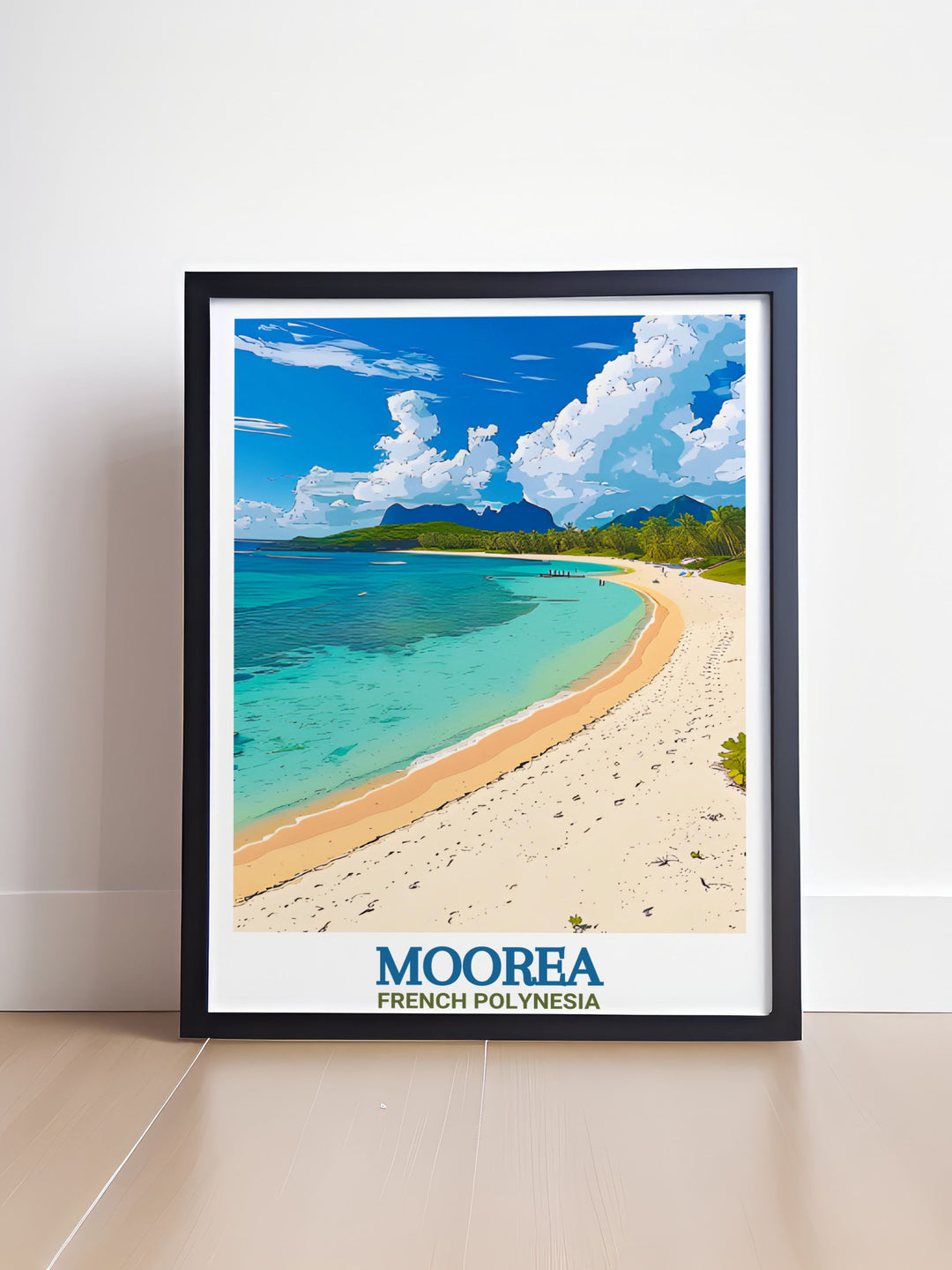 This French Polynesia Canvas Art captures the serene and peaceful vibe of Temae Beach, Moorea. With its crystal clear waters and lush green surroundings, this artwork is perfect for creating a calming and relaxing atmosphere in any room.