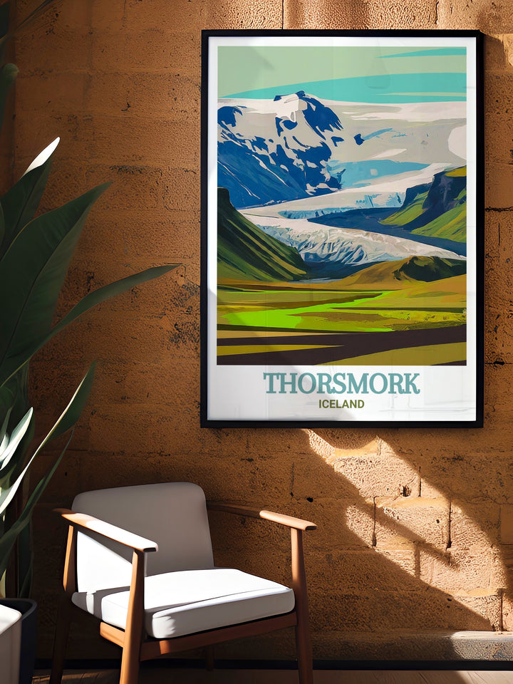 Featuring the majestic Thorsmork valley and the powerful Eyjafjallajökull Glacier, this Iceland Print is perfect for those who appreciate the raw, untouched beauty of the Nordic wilderness.