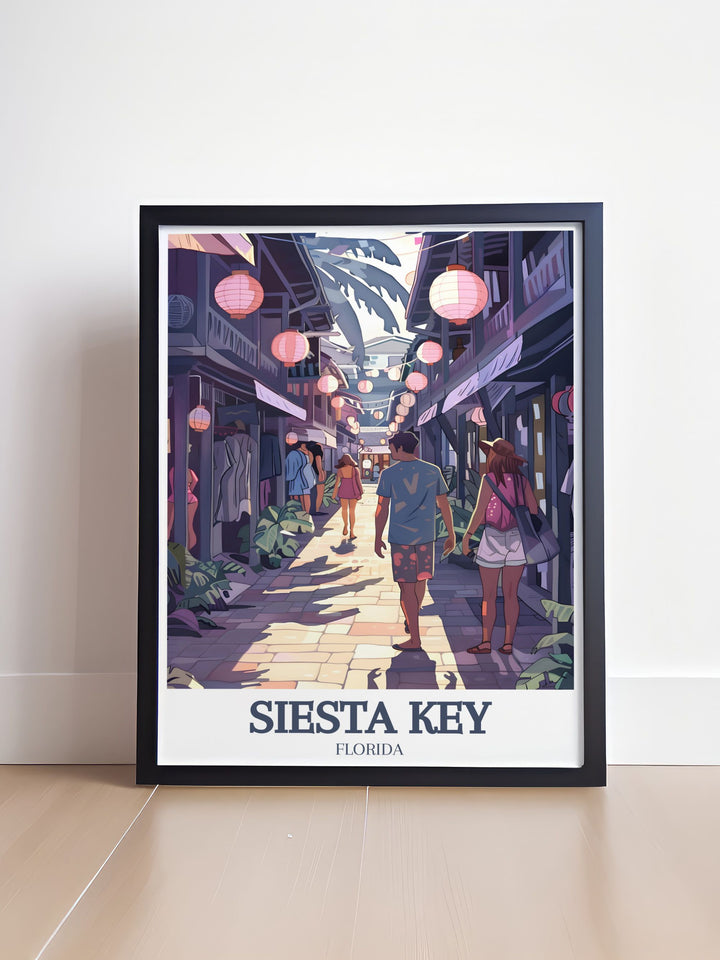 Stylish Siesta Key Village Ocean Boulevard print capturing the essence of Floridas picturesque village life with vibrant imagery ideal for creating an elegant focal point in any room and adding a touch of coastal charm to your home decor.