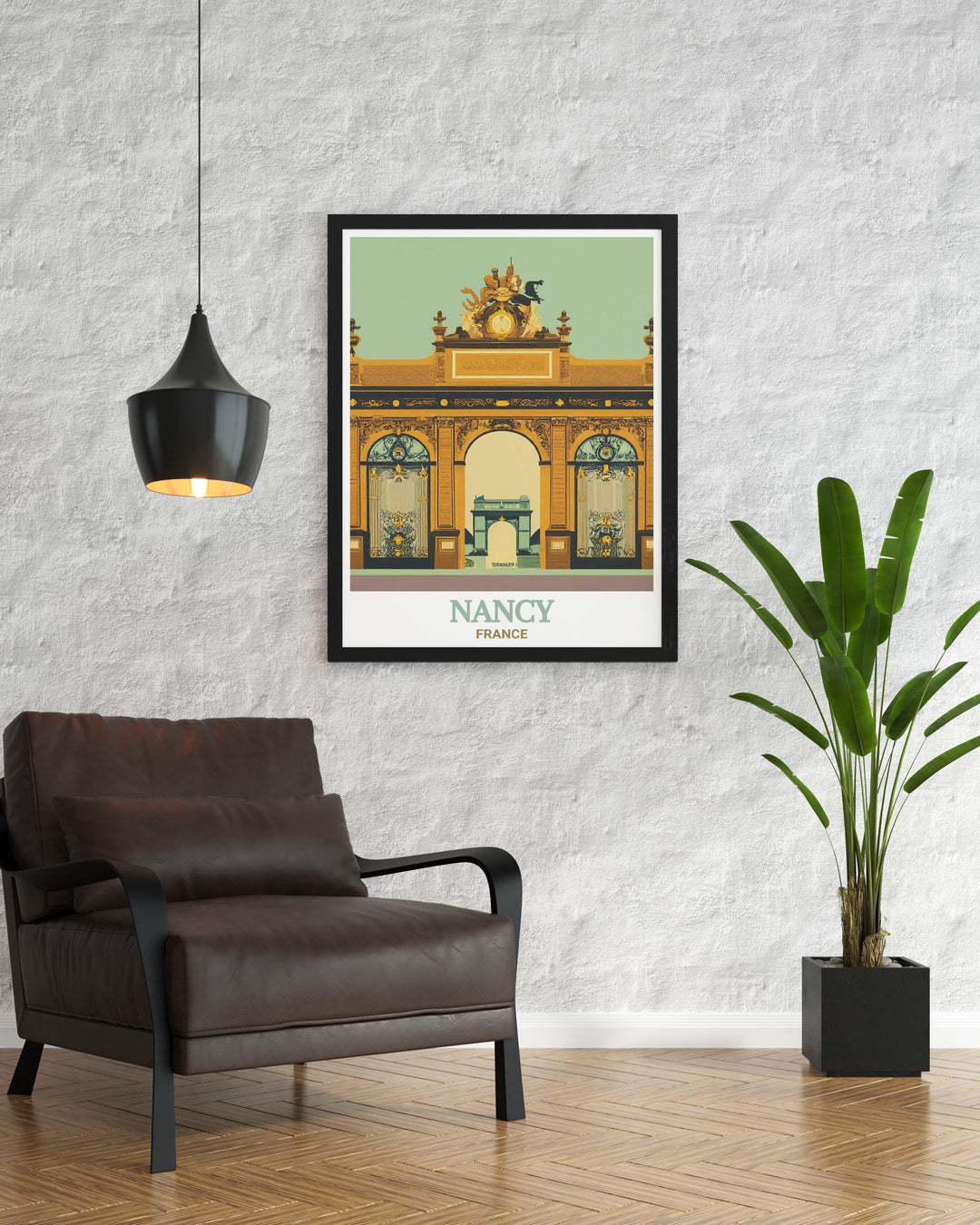 Nancy art print featuring the stunning Place Stanislas, showcasing the neoclassical architecture and ornate golden gates. This artwork is perfect for anyone who loves French culture, making it an excellent travel gift or piece of home decor.