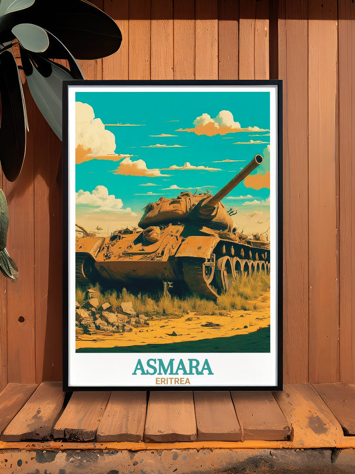 Asmara photography featuring the eerie Tank Graveyard, perfect for a dramatic and conversation starting wall art piece.
