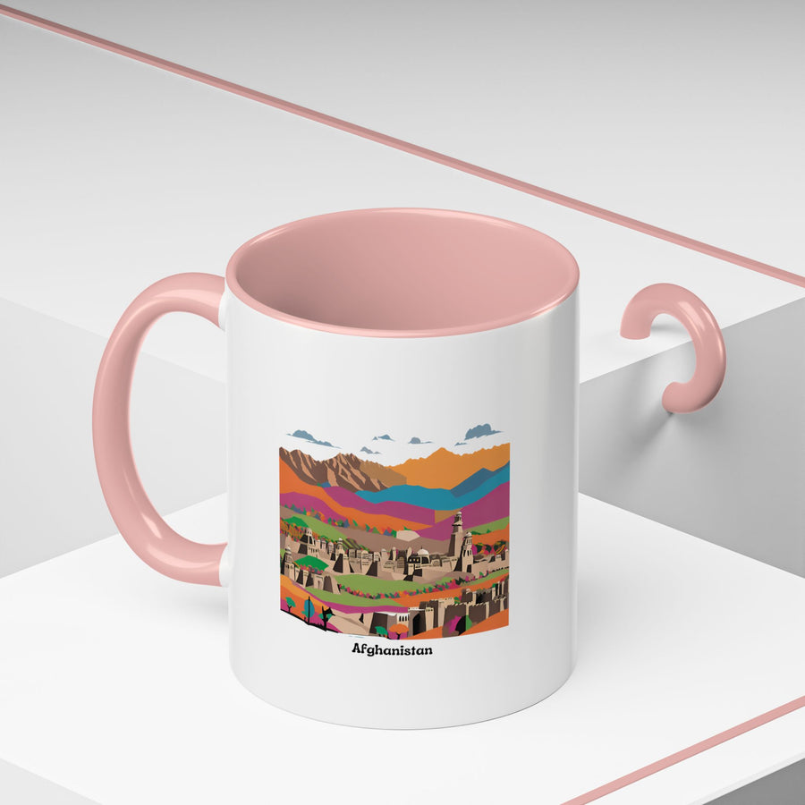 A detailed Afghanistan Mug with bold Afghan-inspired artwork celebrating the country’s heritage and beauty. Made from durable ceramic, this dishwasher-safe mug combines functionality and style, making it a perfect gift or addition to your personal collection.