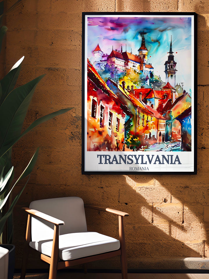 Featuring the towering Bran Castle and the historic Sighișoara Citadel, this Transylvania wall art brings the essence of Romanias legends and architecture into your home. Perfect for travelers and history lovers, this framed print captures the spirit of Transylvania.