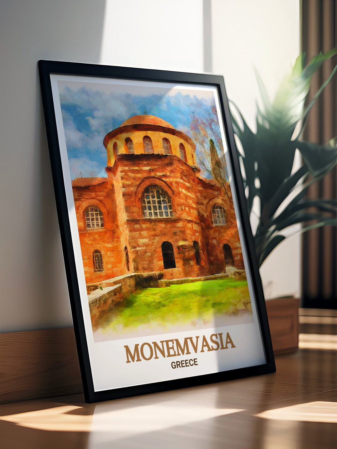 Agia Sofia Art Print focusing on the intricate details of the Church of Agia Sofia in Monemvasia, reflecting the architectural brilliance of ancient Greece. This print is ideal for adding a touch of historical significance and artistic beauty to any space.