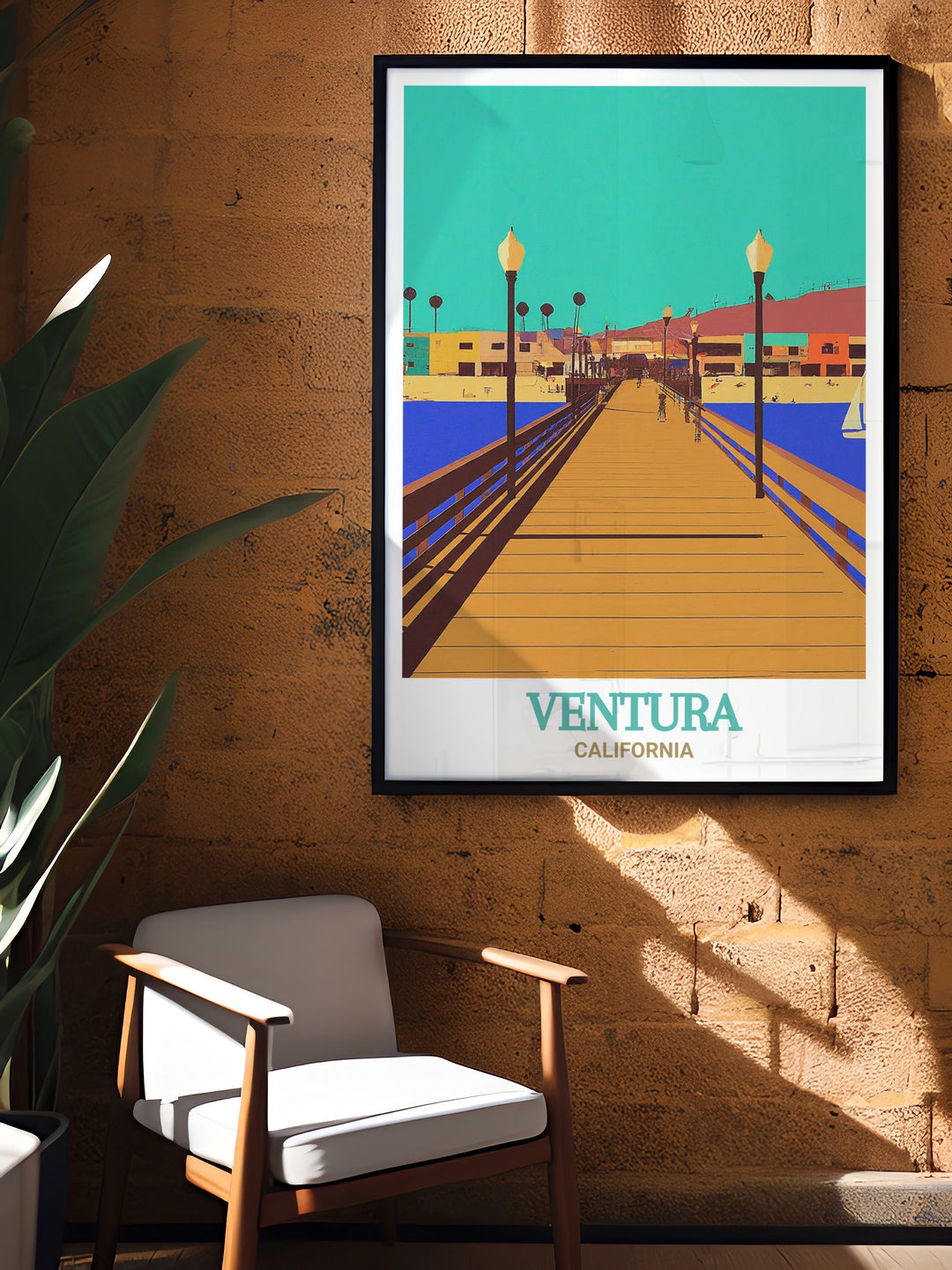 This fine line print of Ventura Pier at sunset offers a serene and elegant addition to any room. The matted black and white design includes a detailed street map of Ventura County, connecting the Pier to its surrounding landscape. Ideal for those who appreciate the peaceful allure of Californias coastline.