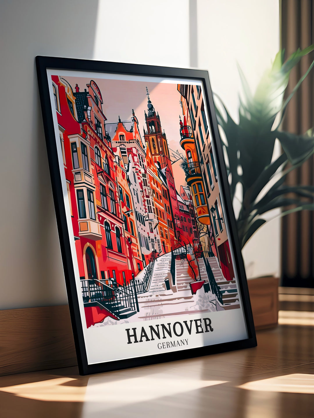 Vintage poster of Schmiedestraße in Hannover offering a timeless view of this lively street in the heart of the city known for its unique mix of old and new an ideal choice for those who value the charm of urban settings