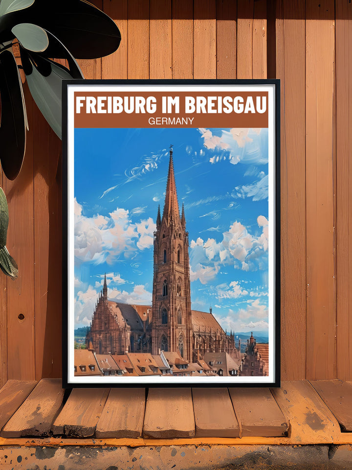 Enhance your living room with this modern decor featuring Freiburg Minster a stunning representation of one of Germanys most cherished cathedrals ideal for adding sophistication to any space with its timeless beauty.