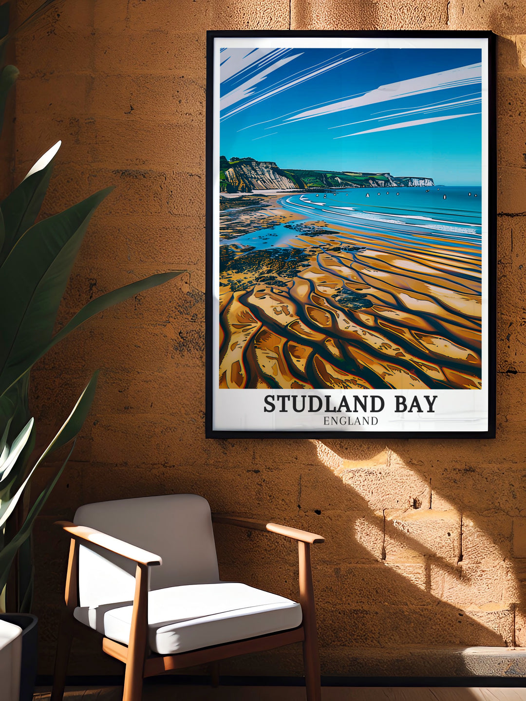 Stunning England art print of Studland Bay and Middle Beach Dorset Beaches designed to bring a calming atmosphere to your home decor. Perfect for gifts or personal enjoyment this travel art captures the beauty of Englands coastlines.