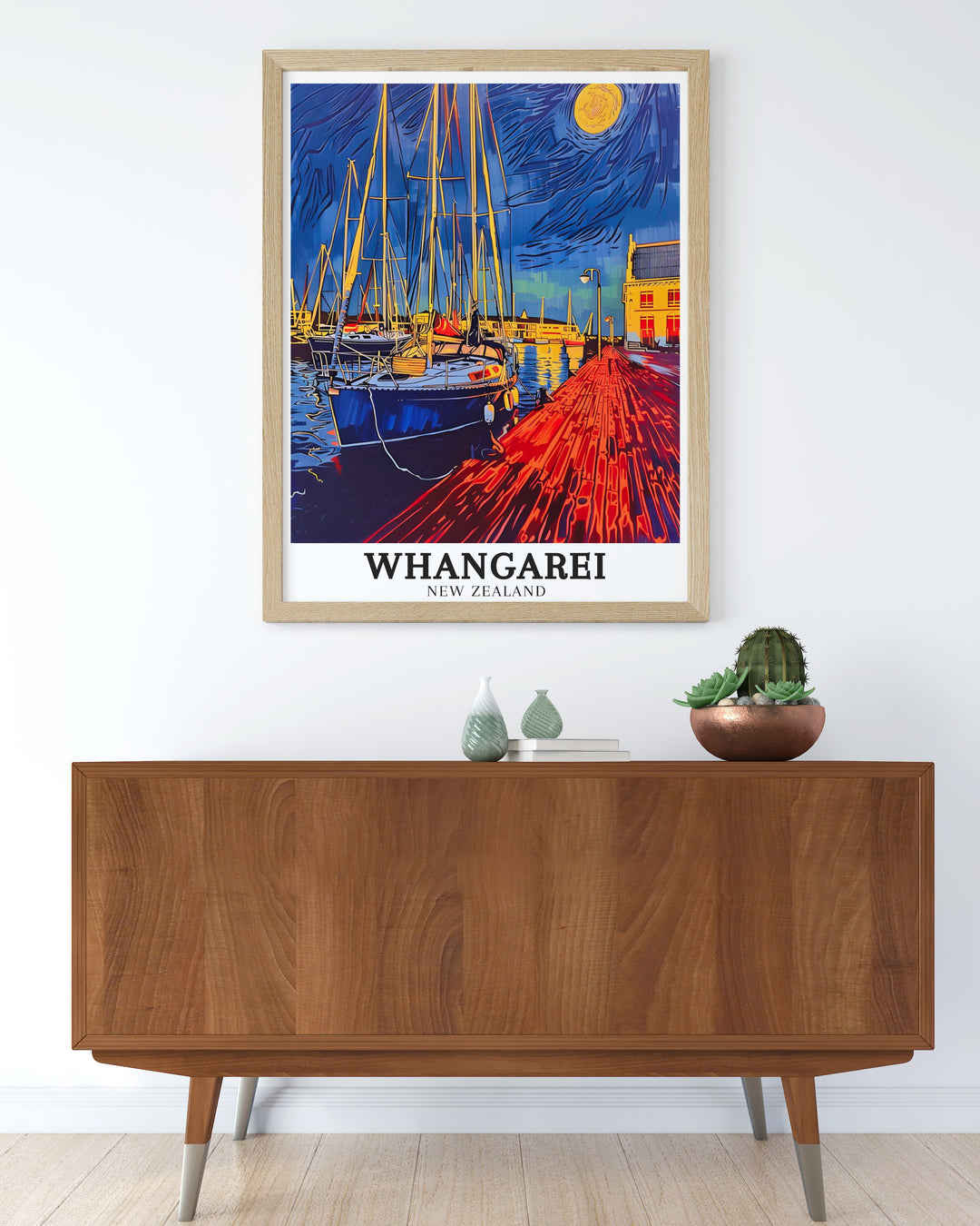 Whangarei Town Basin Decor capturing the essence of one of New Zealands most charming waterfront areas. This New Zealand travel poster brings the beauty and liveliness of Whangarei Town Basin into your home, creating a serene and inviting environment.