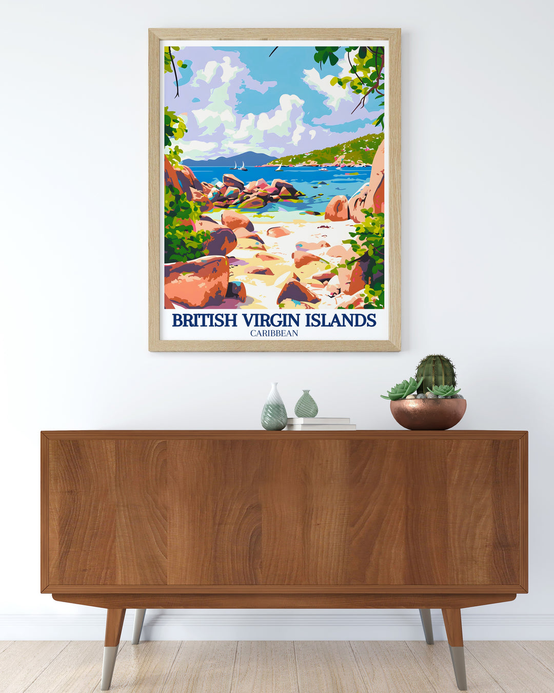 This Virgin Gorda print brings the breathtaking scenery of the Baths National Park into your home. Featuring the parks famous boulders and crystal clear waters, its an ideal choice for those who love coastal landscapes and Caribbean decor