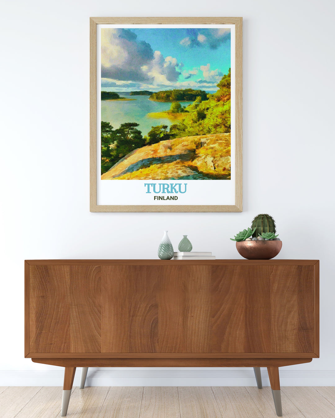 This framed art of the Turku Archipelago offers a unique blend of nature and art, perfect for enhancing your home decor. The artwork highlights the serene beauty of Finlands archipelago, bringing a piece of Nordic tranquility into your living space.