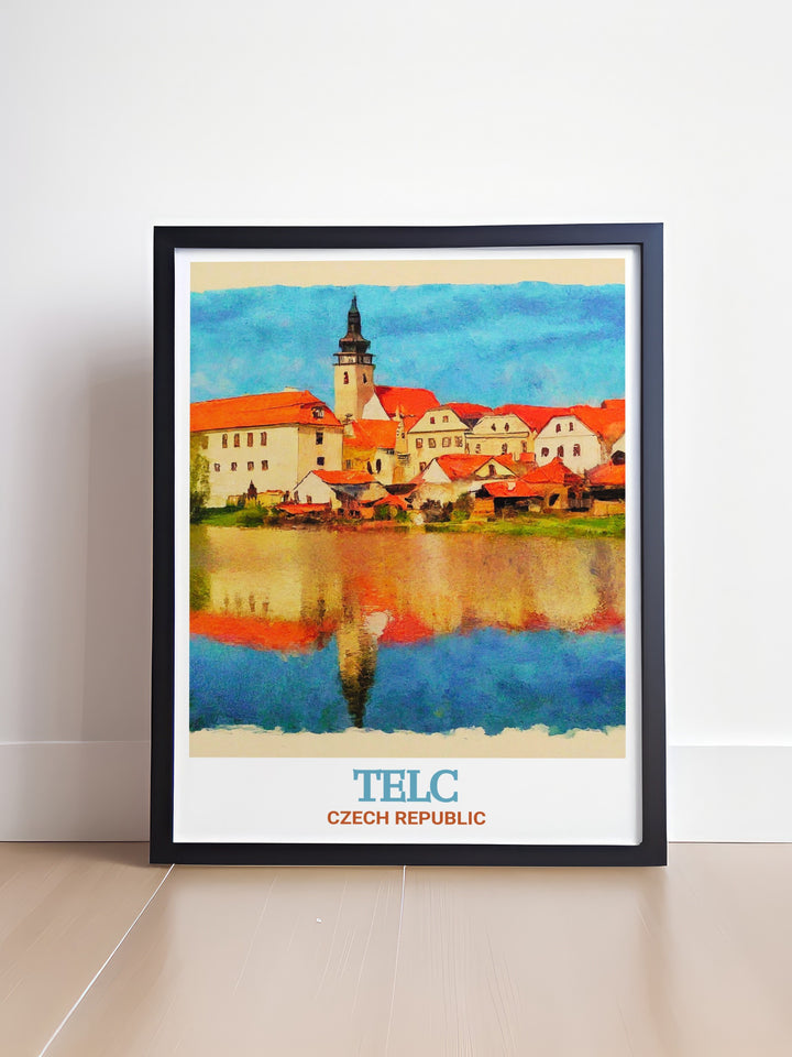 Enhance your decor with this custom print of Telč Castle. The detailed artwork showcases the castles Renaissance design and the towns beautifully preserved architecture, making it a standout piece in any collection. This print is ideal for those looking to bring a touch of the Czech Republics history into their home